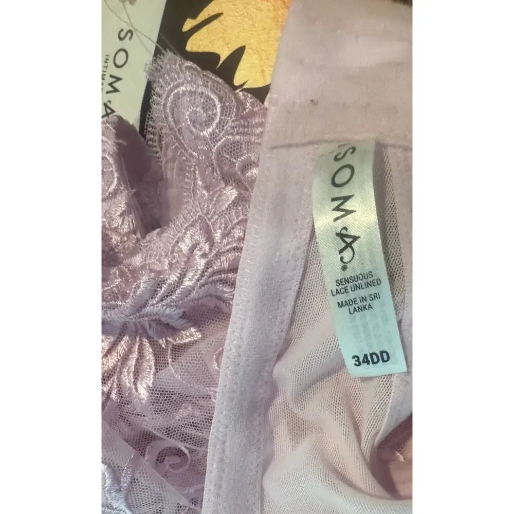 New Soma Underwire Unlined Lace Bra Pink 34DD